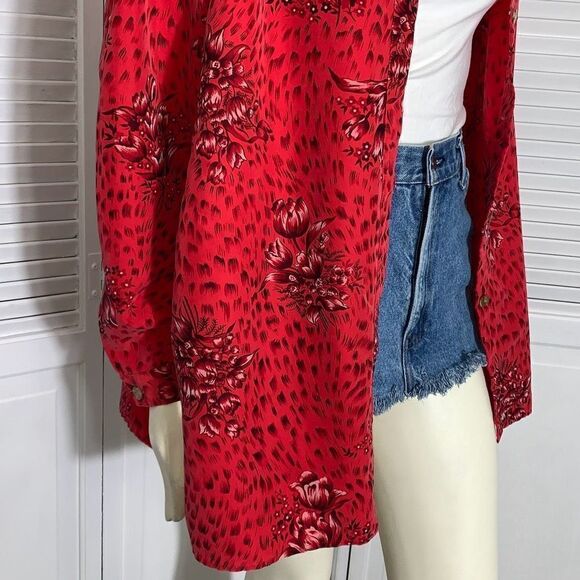 Vintage Sag Harbor Red Floral Oversized Button Down Shirt Size 22W - Picture 2 of 10